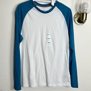 Mens blue and white long sleeve shirt